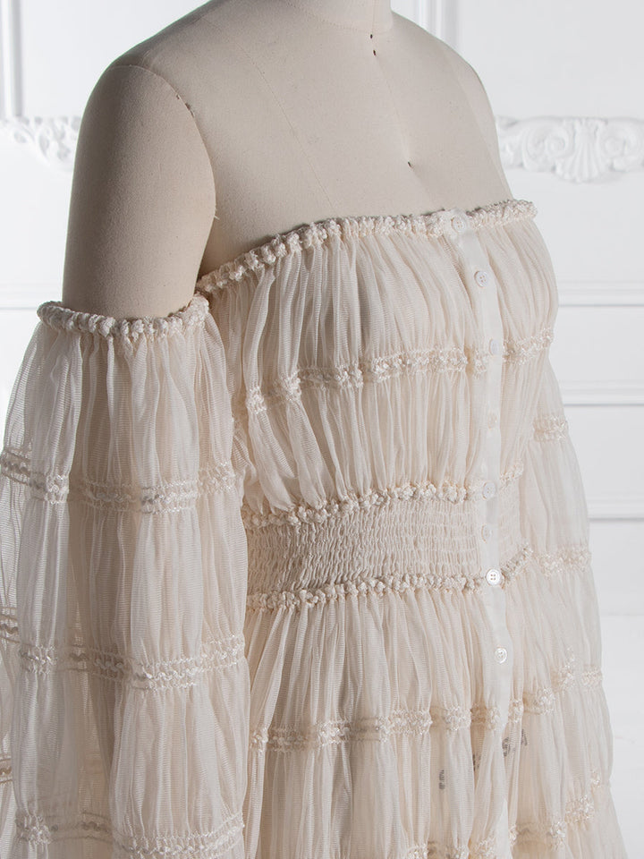 Cream Chiffon,  Long Sleeves Bohemian Beach Photo Shoot Dress 