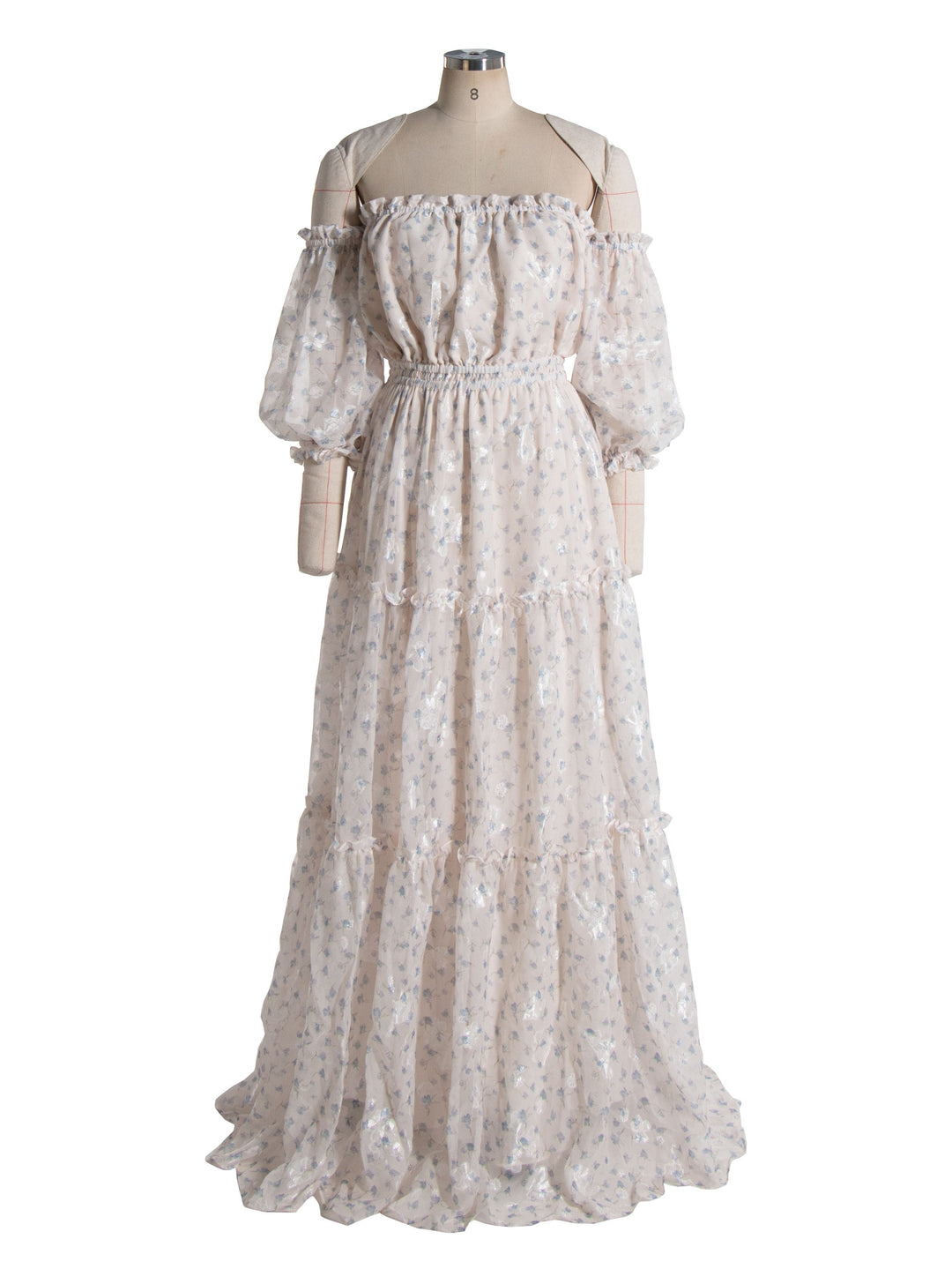 Off Shoulder, Printed Chiffon Dress for Photo Shoot, Woman Maxi Dress