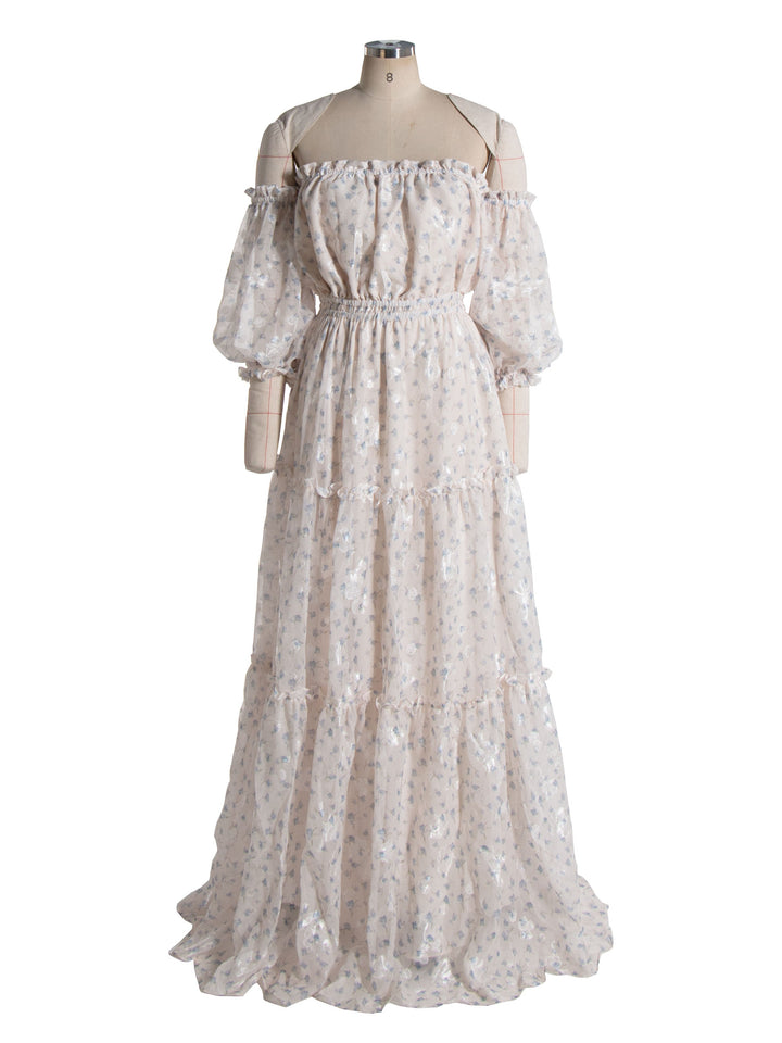 Off Shoulder, Printed Chiffon Dress for Photo Shoot, Woman Maxi Dress