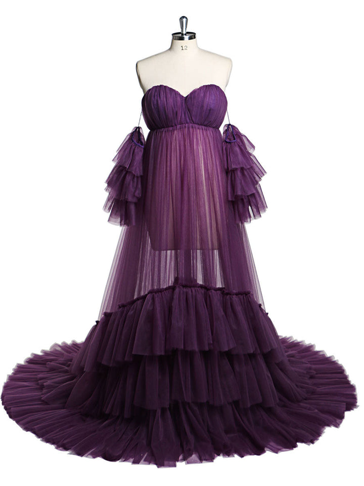 Umstands-Fotoshooting-Kleid mit Herzausschnitt und separaten Ärmeln, transparentes Schwangerschaftskleid, Maxikleid für Damen, YD21818 