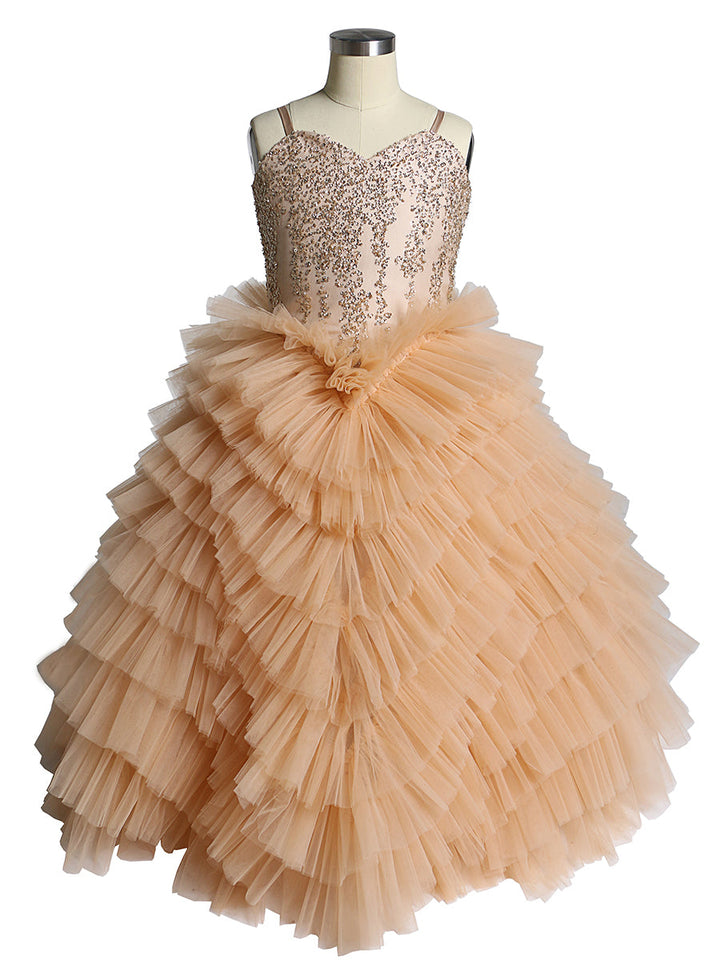 V-Ausschnitt Erstkommunionkleider für Mädchen Lagenrüschen Blumenmädchenkleider Prinzessin Partykleid Fotoshootingkleid 
