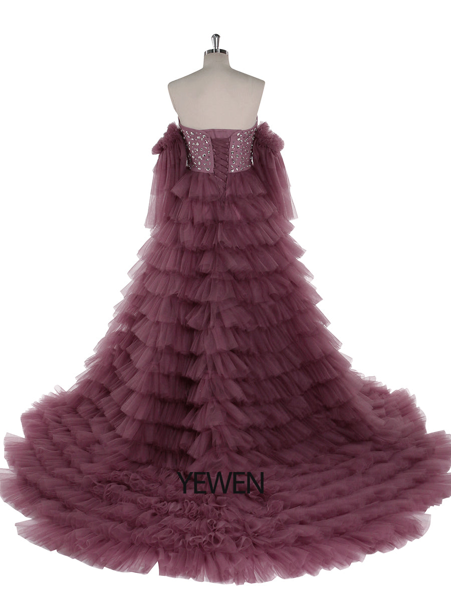 Kristall Perlen Tüll Tiered Lange Bunte Brautkleid Fotografie Kleider YW220705
