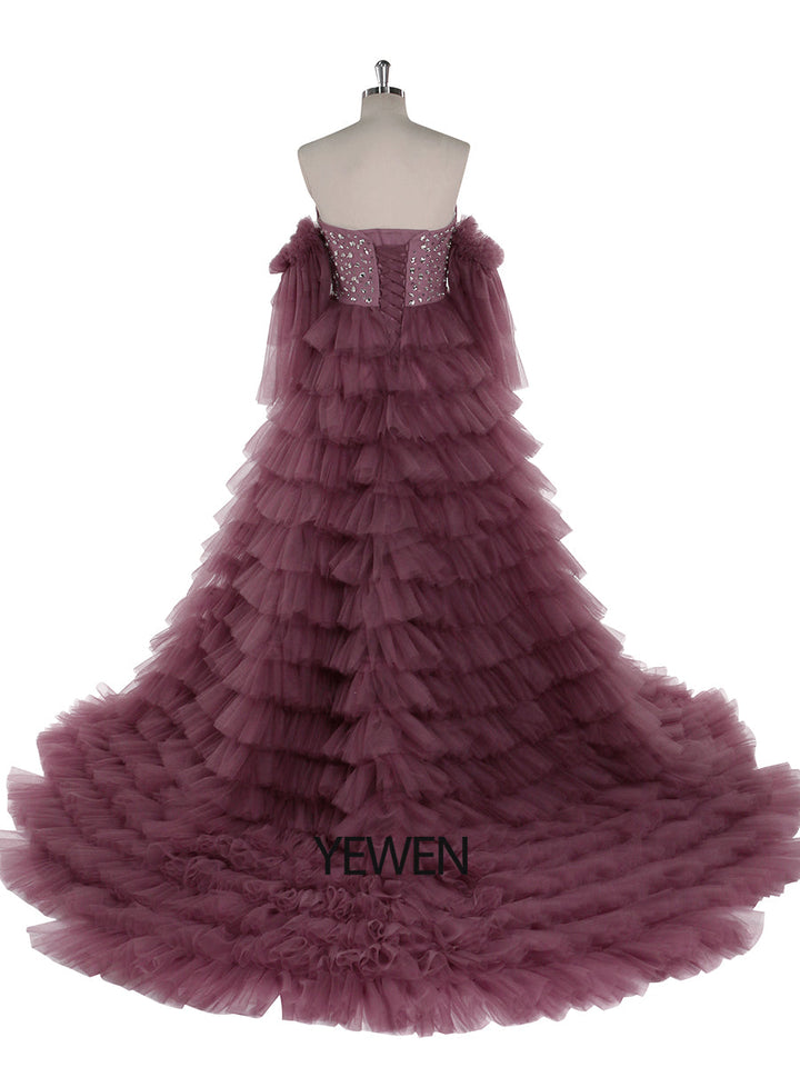 Kristall Perlen Tüll Tiered Lange Bunte Brautkleid Fotografie Kleider YW220705