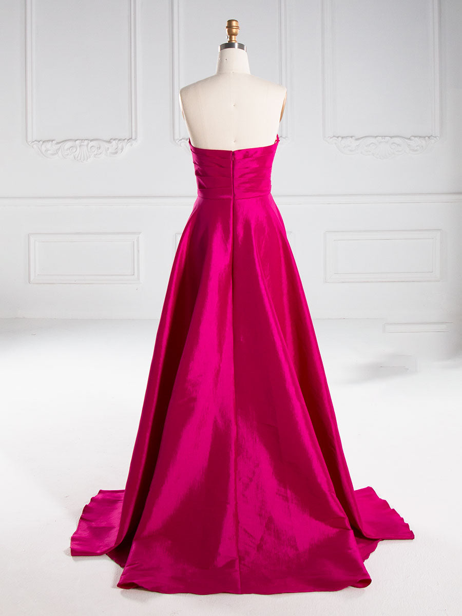 Rose Pink, Mermaid Strapless Sweep Train ,Satin Prom Dresses 