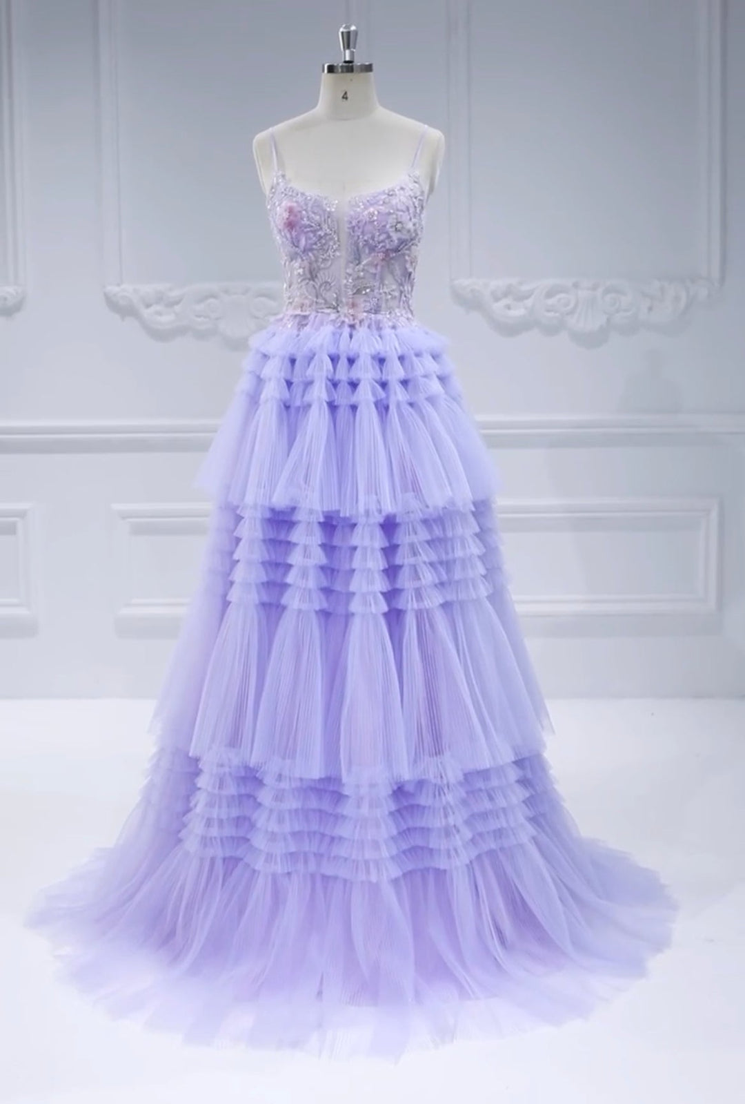 Beads Lace, Prom Dresses, A-Line , Princess Pleated Skirt, Floor-Length, Photo Shoot Dress