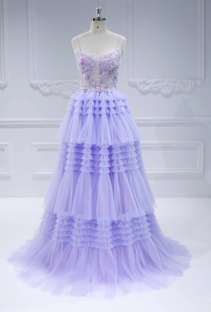 Beads Lace, Prom Dresses, A-Line , Princess Pleated Skirt, Floor-Length, Photo Shoot Dress