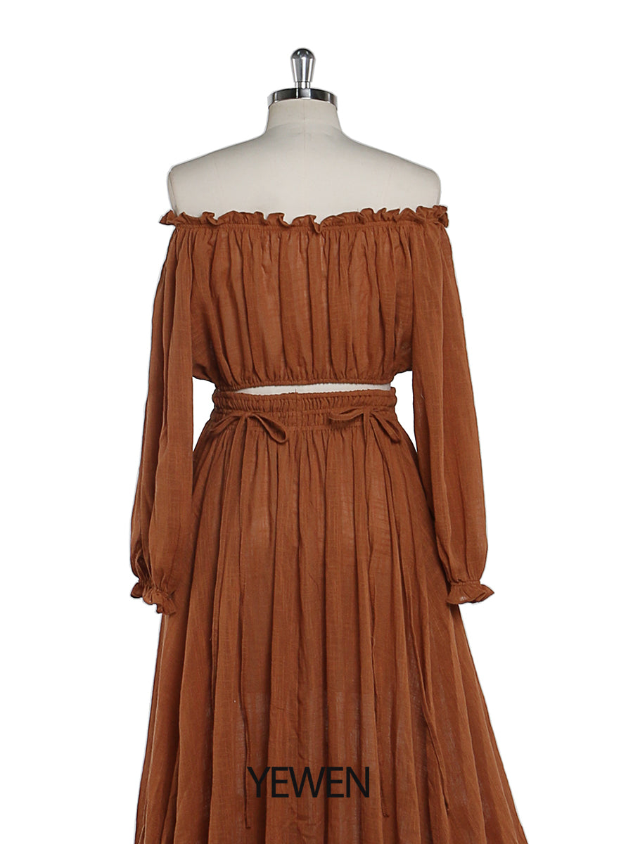 Versandfertig - 2-teiliges Set Maxikleider Dehnbare Taille Umstandskleid Fotografie Kleid YD211229