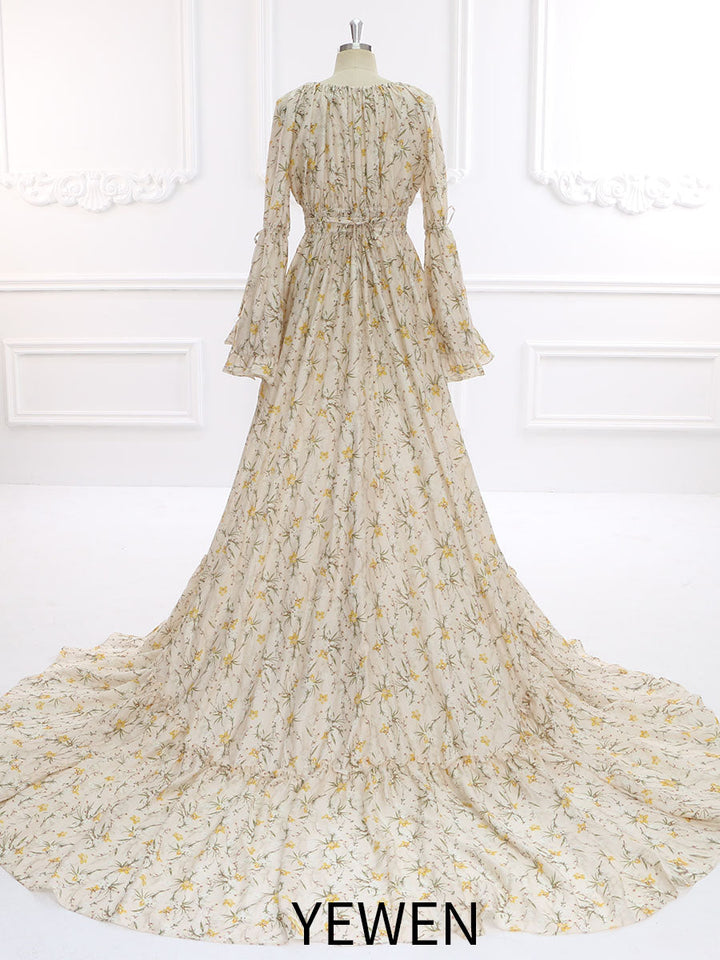 Neues Maxikleid aus Baumwolle mit Blumendruck, Boho-Strandkleid, Umstandskleid, ausgefallene Fotografie-Requisiten, YEWEN YD211202