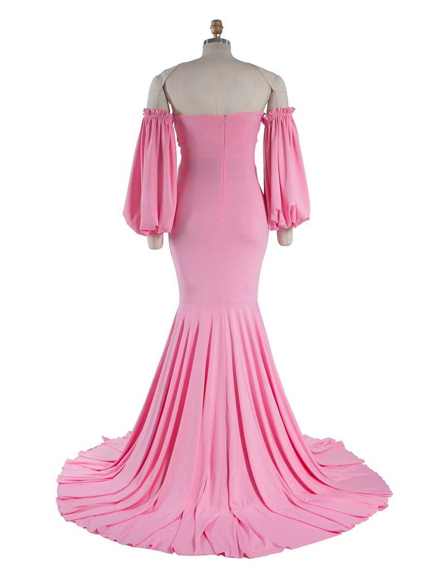 Lange Ärmel, dehnbarer Stoff, Meerjungfrau-Stil, Umstandskleid für Fotoshootings, Umstandskleid, Brautjungfernkleid, Abendkleid, YeWen YW21009 