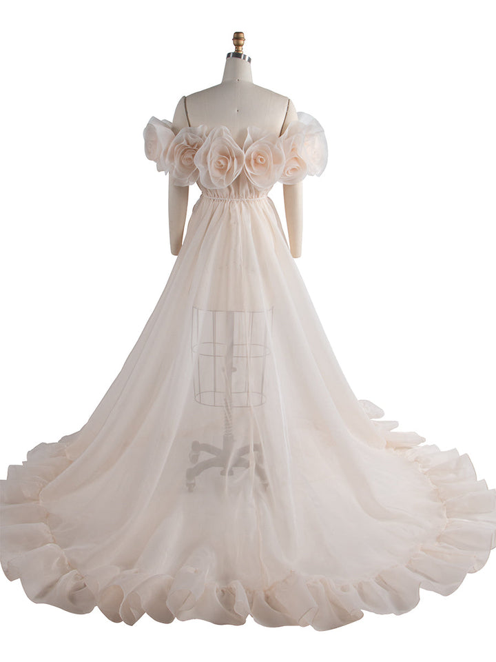 Umstandskleid für Fotoshootings, durchsichtiges Umstandskleid mit 3D-Blumen, transparentes Organza-Schwangerschaftskleid für Babyparty, YW250023 