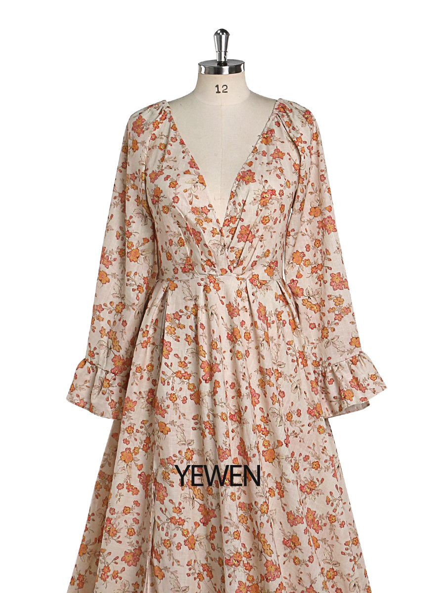 Elegant Cotton Floral Print Woman Maxi Dress Boho Beach Gown Adjustable Back Photography Props YW220810