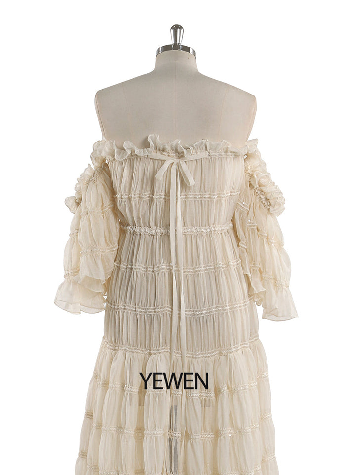 Elegantes schulterfreies Boho-Sommer-Strandkleid für Damen, Fotoshooting-Kleid, Seitenschlitz, YEWEN YW220511 