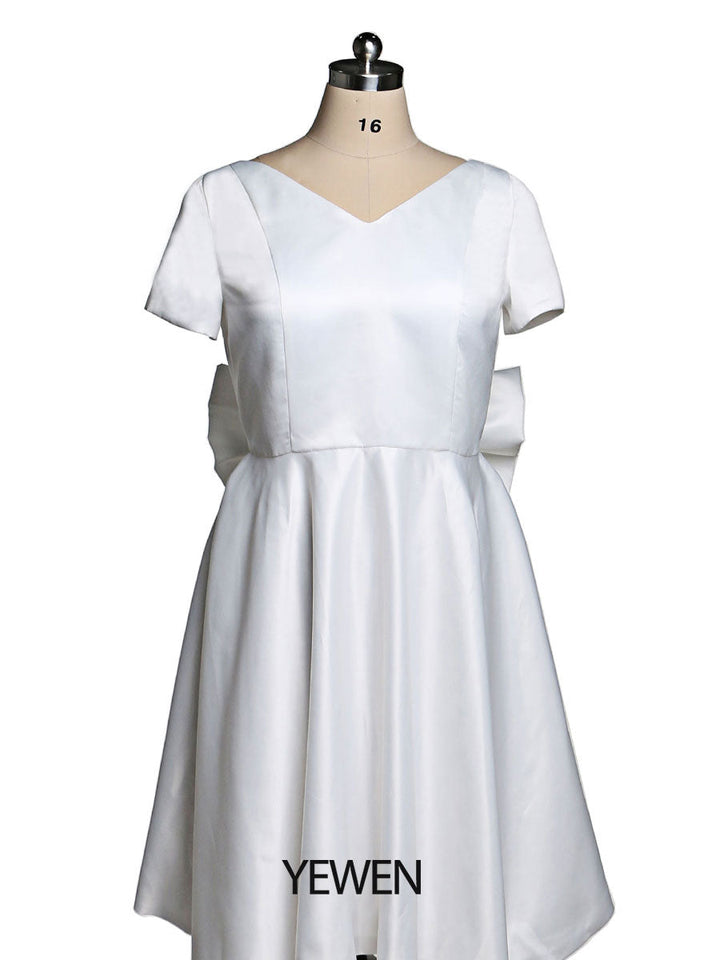 Elegantes Ballkleid mit großer Schleife und V-Ausschnitt, kurzärmelig, Partykleid, Hochzeitsgast, Brautjungfernkleid 