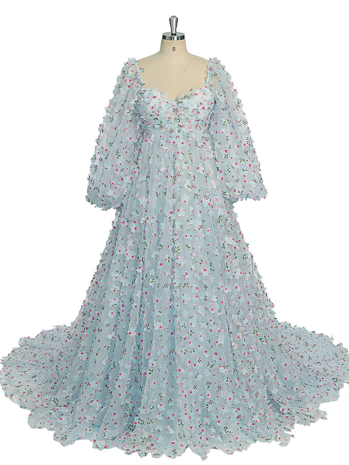 Elegantes blaues Tüllkleid mit Blumen für Fotoshootings YW231035-1 