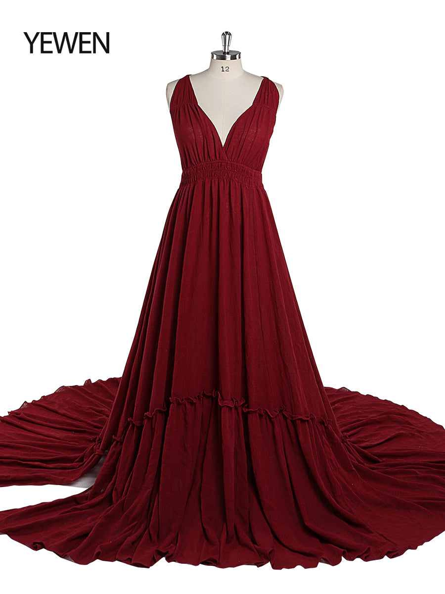 Abendkleider mit V-Ausschnitt und Stretch-Taille, Fotografie-Kleid, Babyparty-Kleid für Schwangere, YEWEN YD211009