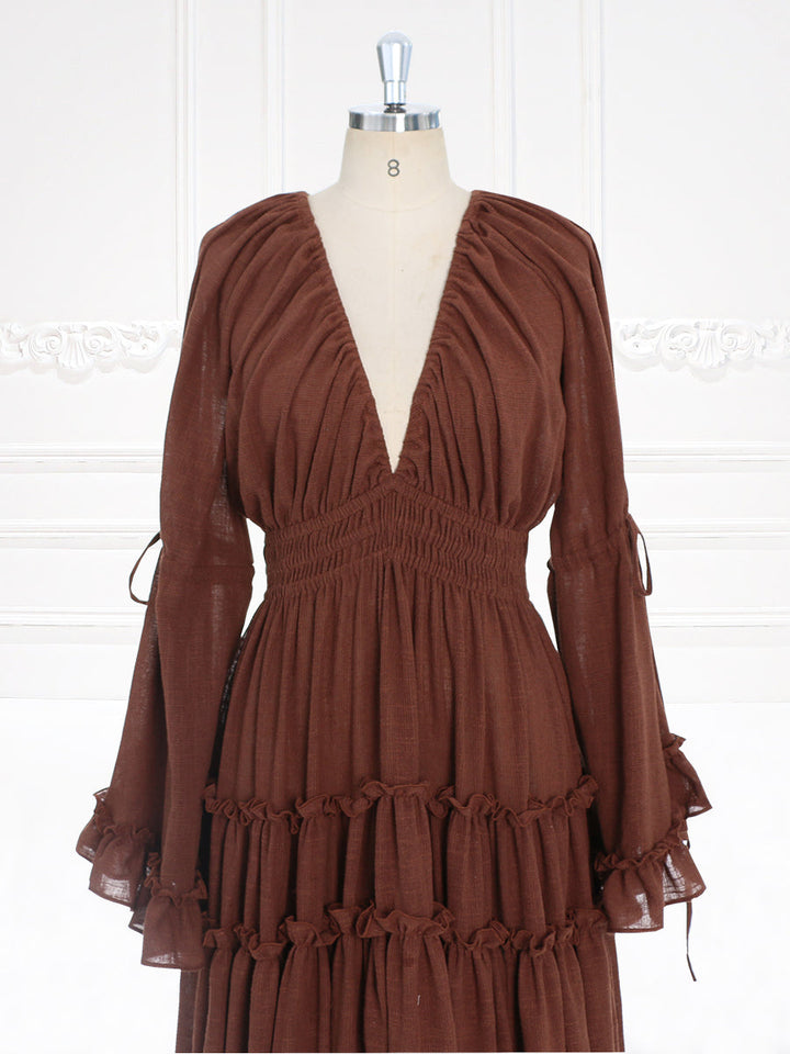 Long Sleeves Cotton Woman Maxi Dresses Side Slit Photo Shoot Dress YEWEN YW231092