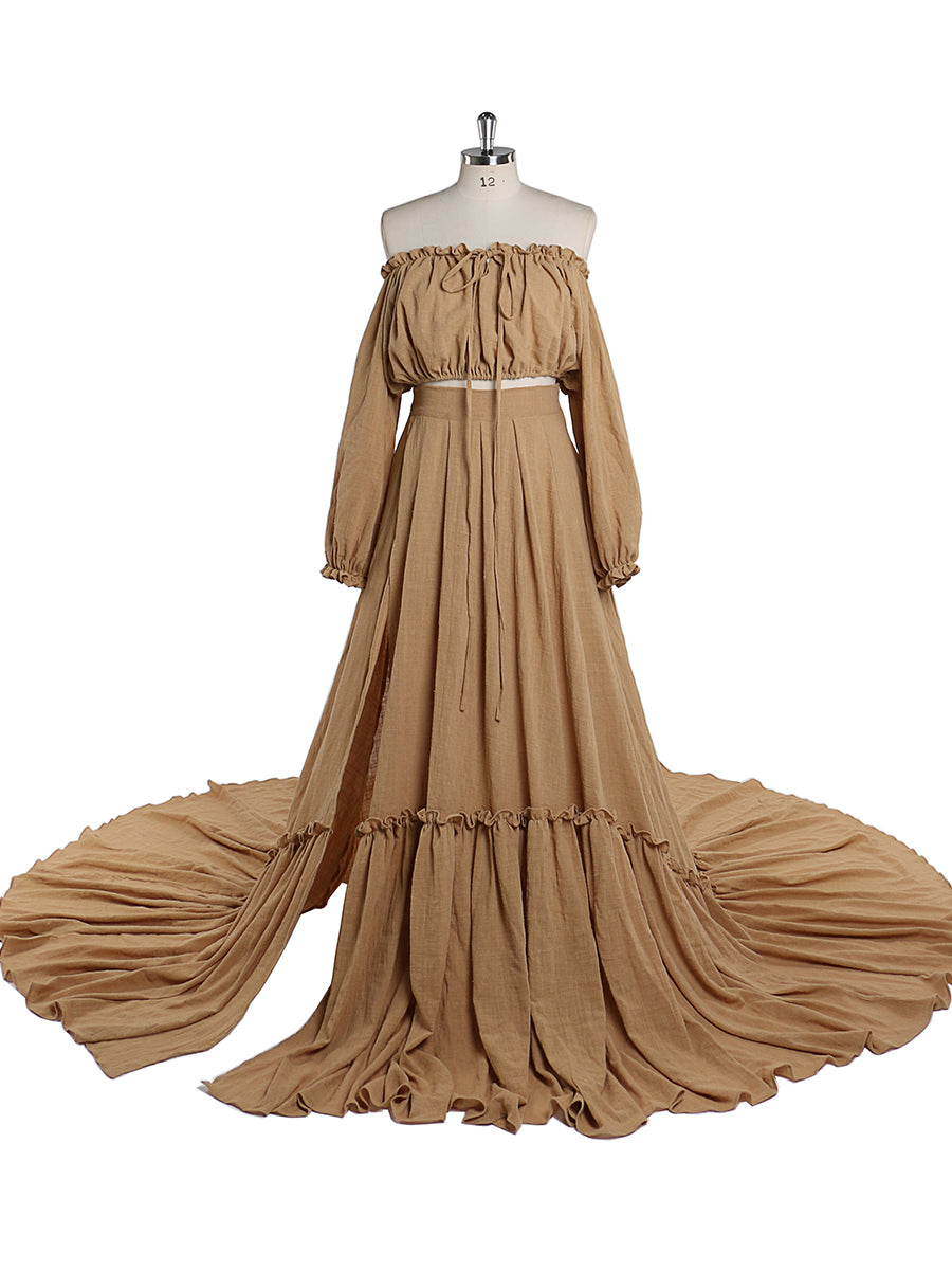 Elegantes schulterfreies Umstandskleid für Fotoshootings, verstellbare Taille, Umstandskleid für Babyparty, Maxikleid YEWEN YD22106