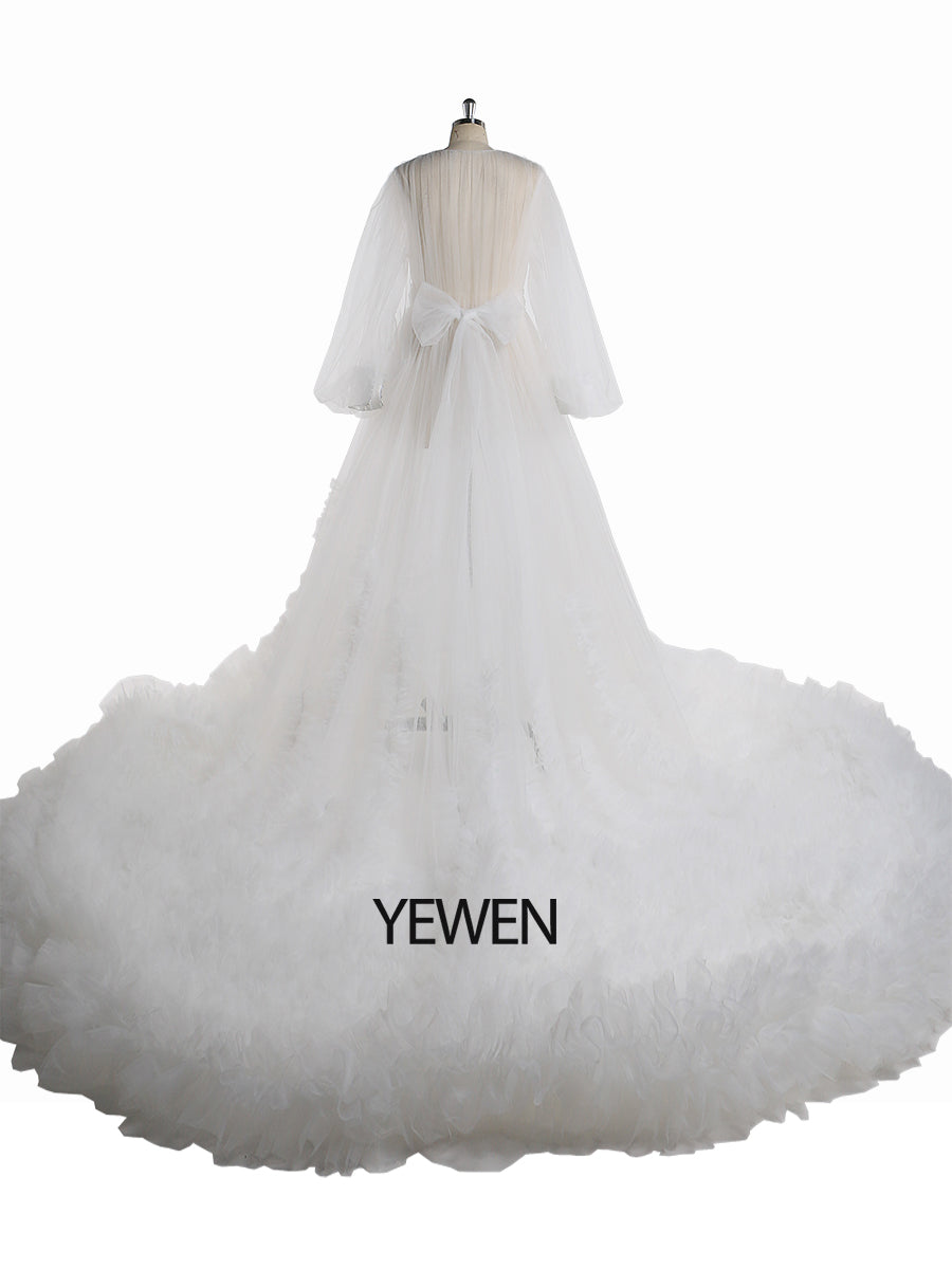 Rüschen Farbige Brautkleider Lange Schleppe Foto-Shooting Kleid Requisiten YW2115 