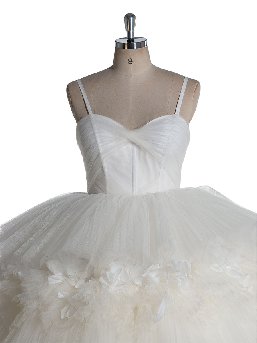 Off Shoulder , Floor Length, Layered Ruffles, Ball Gown Elegant Wedding Dress