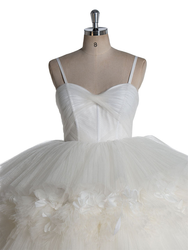 Off Shoulder , Floor Length, Layered Ruffles, Ball Gown Elegant Wedding Dress