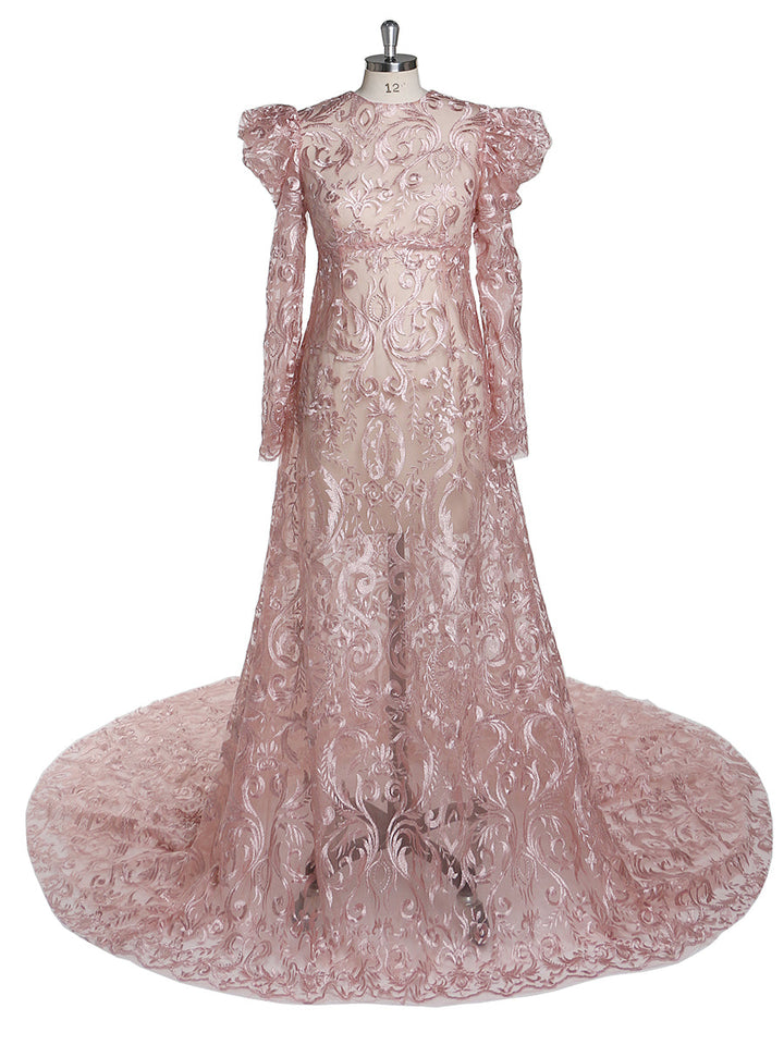 Puffärmeliges Abendkleid aus Spitze mit hohem Halsausschnitt, Umstandskleider für Fotoshootings, Fotografie-Kleid, schwangere Frau, YEWEN 