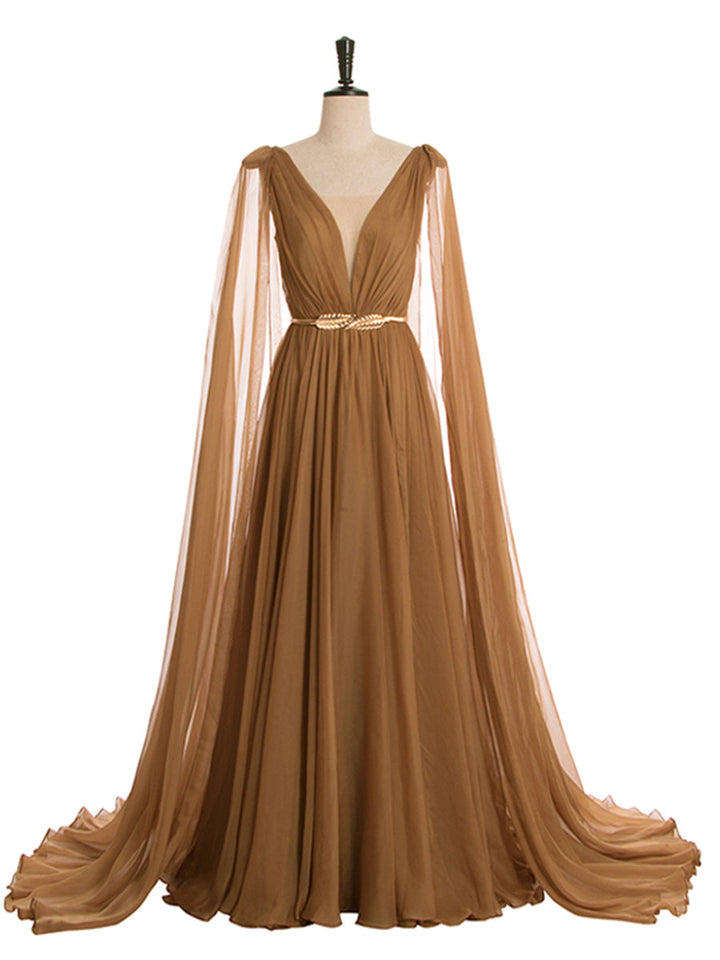 Chiffonkleid mit höherer Taille, V-Ausschnitt, Cape-Ärmel, elegantes Party-Maxikleid, Umstandskleid mit Schnürung