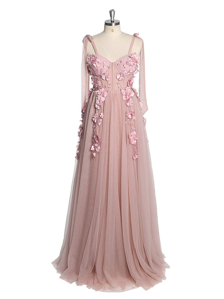 Neues Tüll-Korsettkleid mit 3D-Blumen und Seitenschlitz, für Fotoshootings, Abschlussball-Partykleider, YW231014