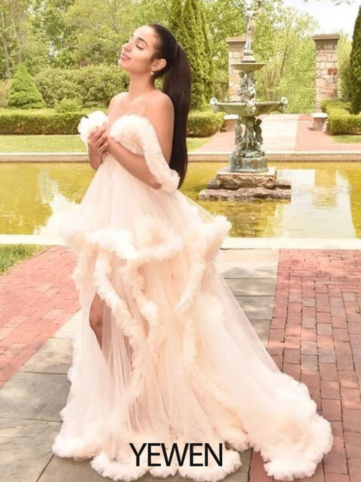 Elegante ärmellose Umstandskleider mit Rüschen für Fotoshootings YEWEN