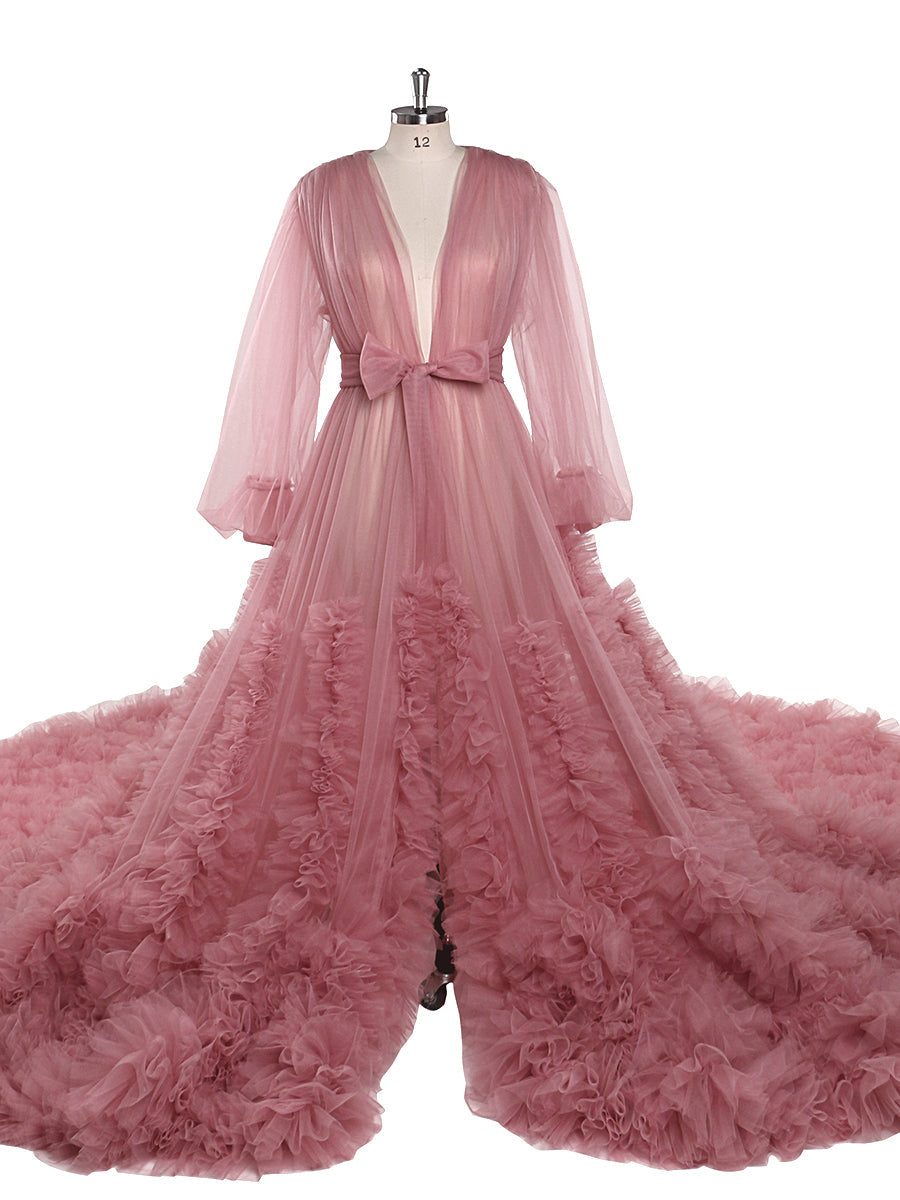 Rüschen Farbige Brautkleider Lange Schleppe Foto-Shooting Kleid Requisiten YW2115 