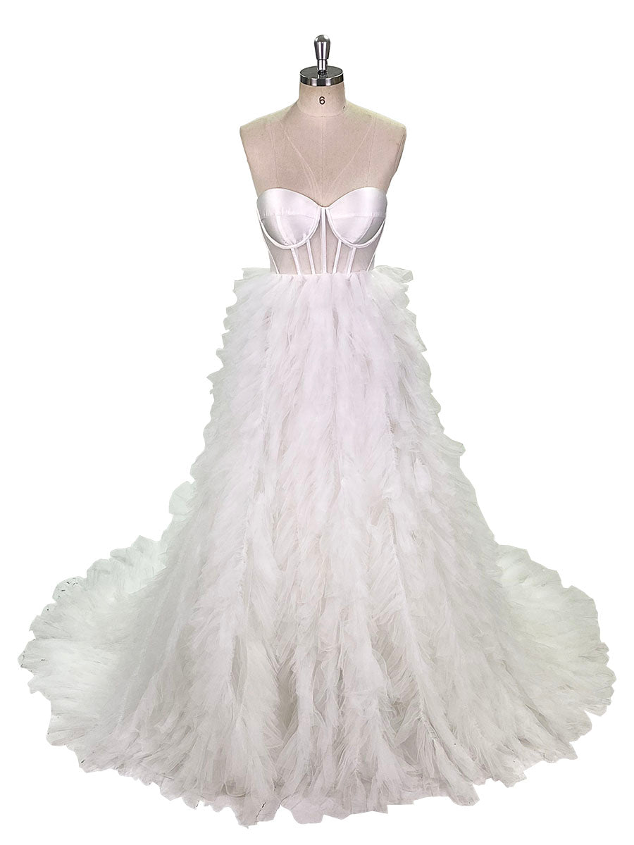 Elegantes, errötendes, rüschenbesetztes Tüll-Brautkleid, Foto-Shooting-Kleid, YEWEN YW220924 