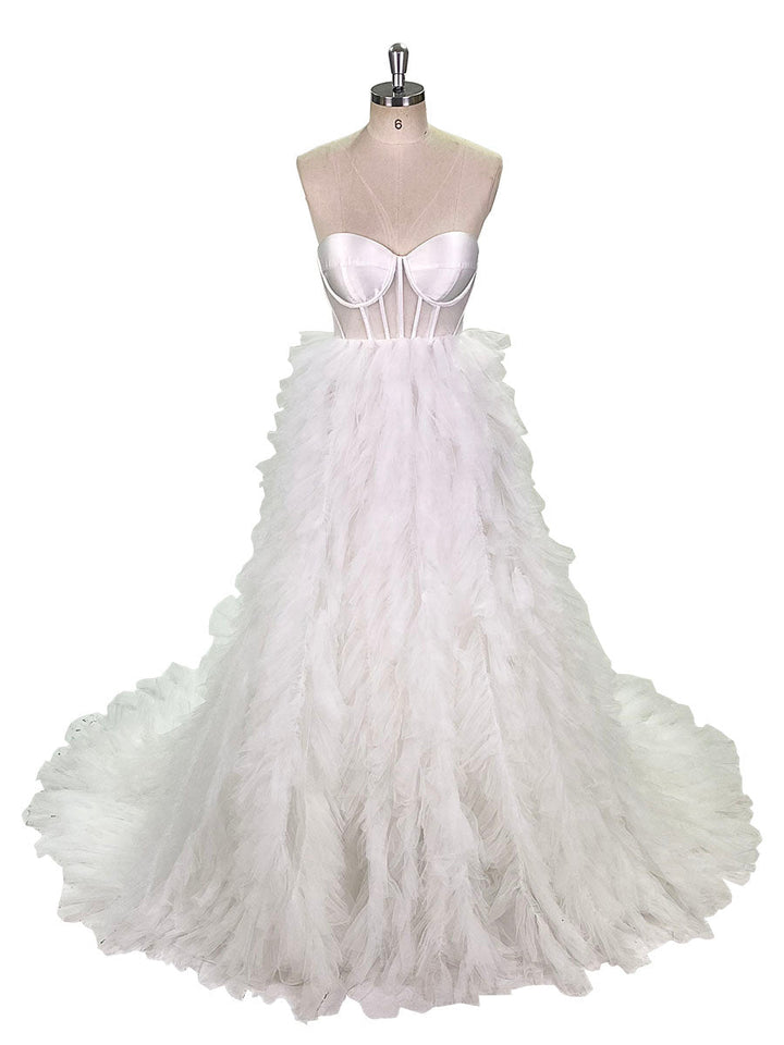 Elegantes, errötendes, rüschenbesetztes Tüll-Brautkleid, Foto-Shooting-Kleid, YEWEN YW220924 