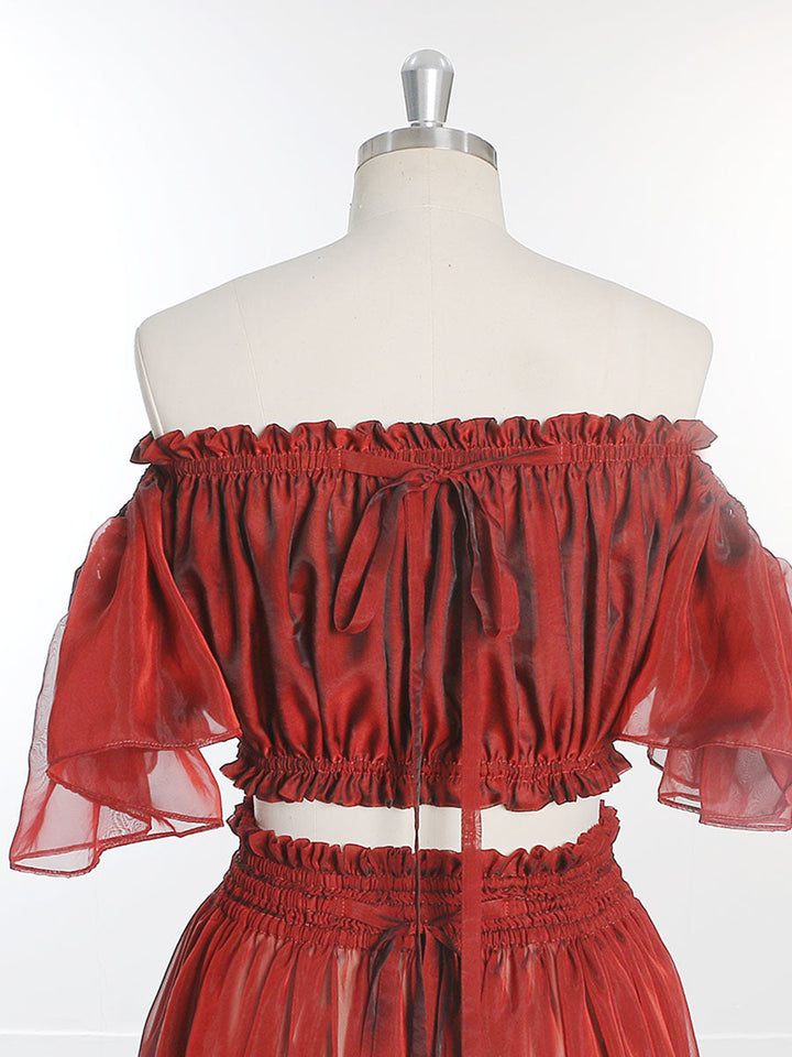 Seidenweiches Organza-Zweiteiler-Set für Damen im Boho-Stil/Oberteil und Rock für Schwangerschafts-Fotoshootings, YW230309