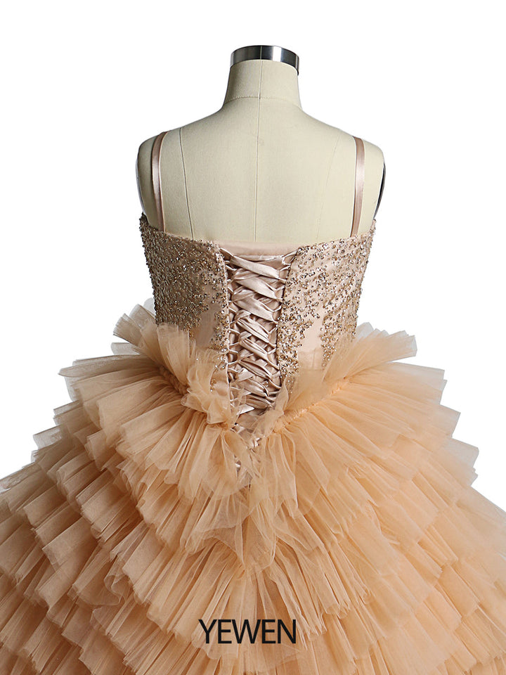 V-Ausschnitt Erstkommunionkleider für Mädchen Lagenrüschen Blumenmädchenkleider Prinzessin Partykleid Fotoshootingkleid 