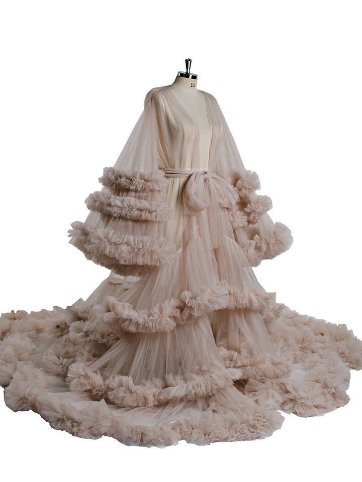 Langes Umstandskleid mit Tüllrüschen für Babyparty, Fotografie, Schwangeres Kleid YW220931 