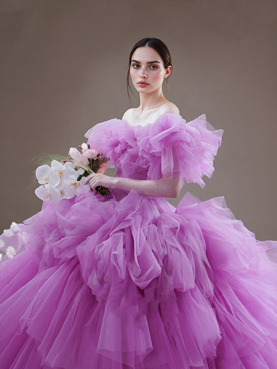 A-Linien-Tüllkleid für Fotoshootings, flauschige Rüschen, Geburtstagskleid, Brautpartykleid 