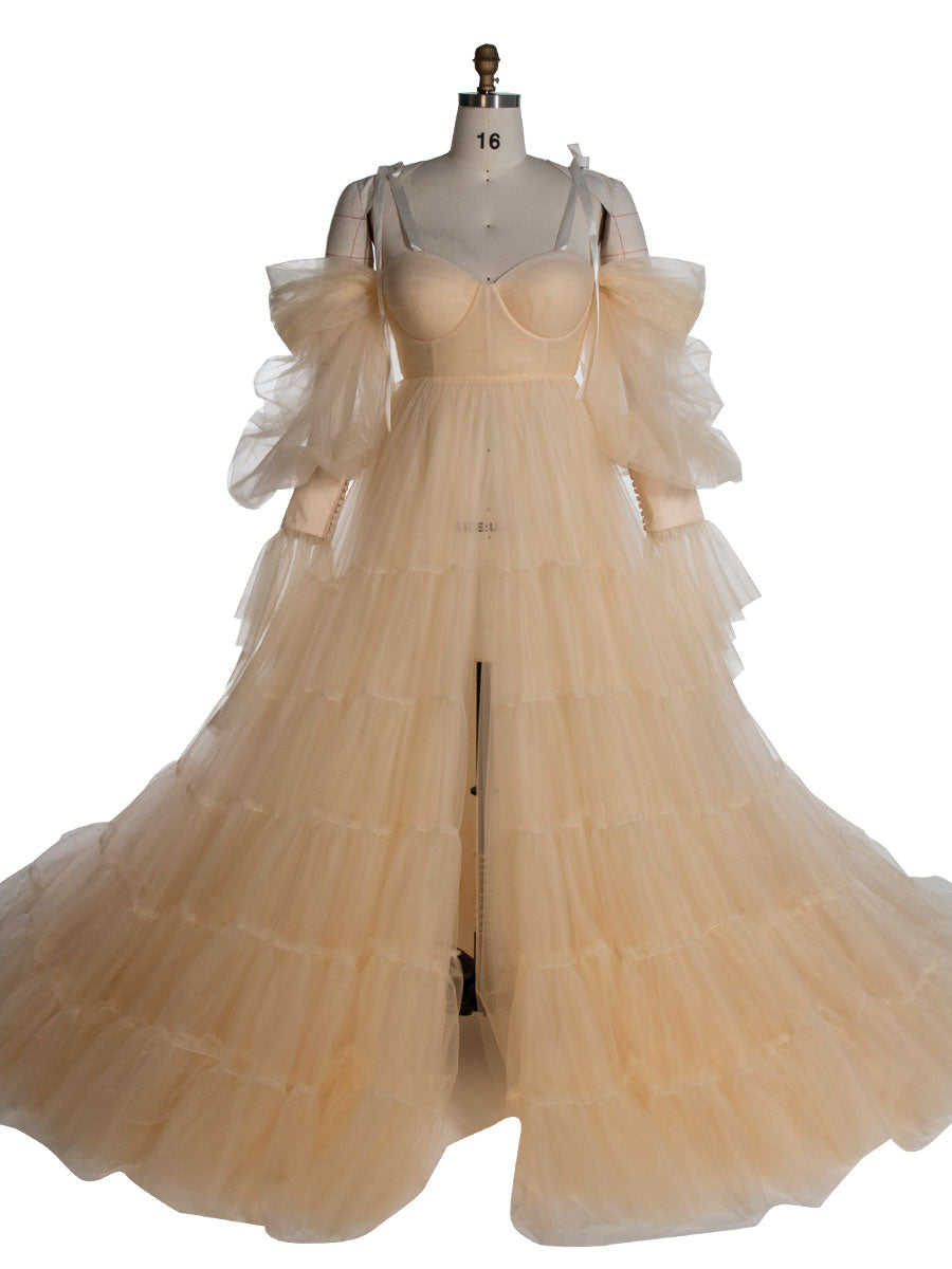 Umstandskleid für Fotoshootings, Tüllkleid, Fotografiekleid mit Bauchschlitz vorne, YW221106 
