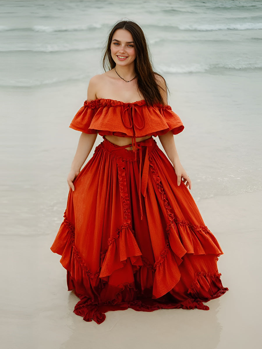 Boho 2-teiliges Set Damen Strandkleid Outfit für Fotoshooting Fotografie Kleid YW231101 
