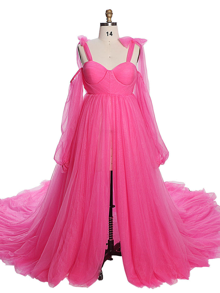Tüll Umstandskleider für Fotoshootings, Fotoshootings, Babyparty-Kleid mit abnehmbaren Ärmeln, YEWEN YW230315 