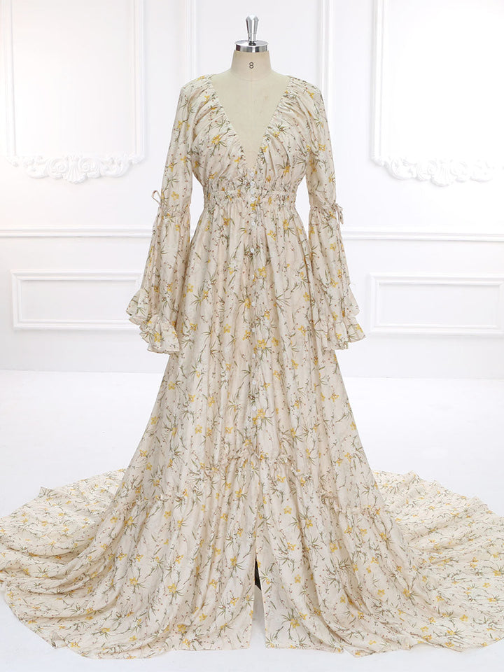 Neues Maxikleid aus Baumwolle mit Blumendruck, Boho-Strandkleid, Umstandskleid, ausgefallene Fotografie-Requisiten, YEWEN YD211202