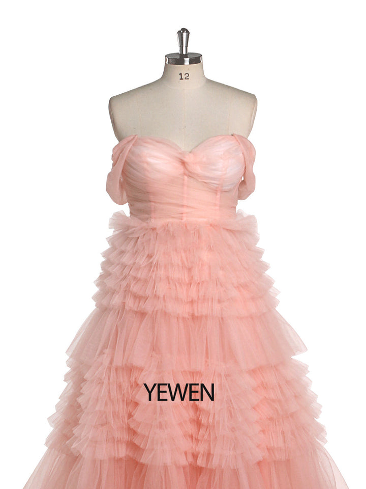 Gestuftes Tüll-Ballkleid, lang, elegant, schulterfrei, Sweetheart, Damen-Fotografie-Kleid, YEWEN