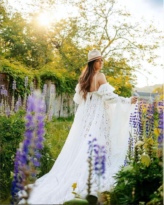 Boho Damenkleid mit langen abnehmbaren Ärmeln, Maxikleid für Fotoshootings, Strandhochzeitskleid YW230314