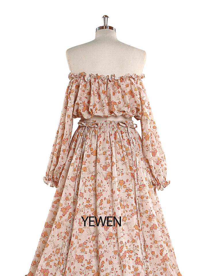 Elegant Cotton Floral Print Woman Maxi Dress Boho Beach 2 Pieces Gown Fancy Photography Props YD211229