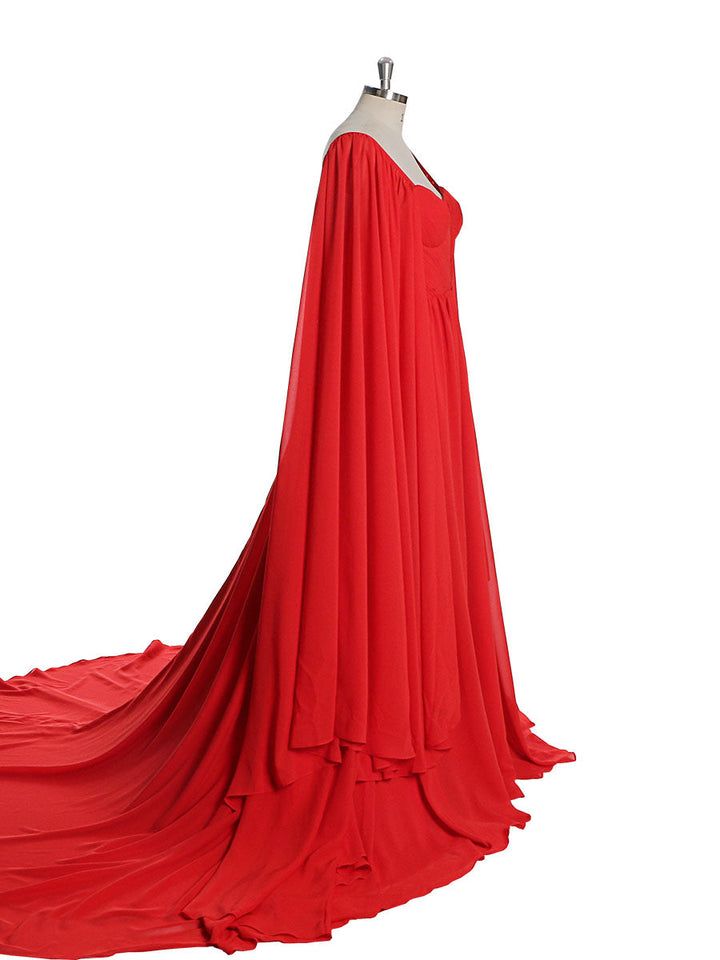 Herzförmiger Ausschnitt, böhmisches, farbiges Brautkleid mit langen Cape-Ärmeln, Chiffon, Fotoshooting-Kleider YD211126 