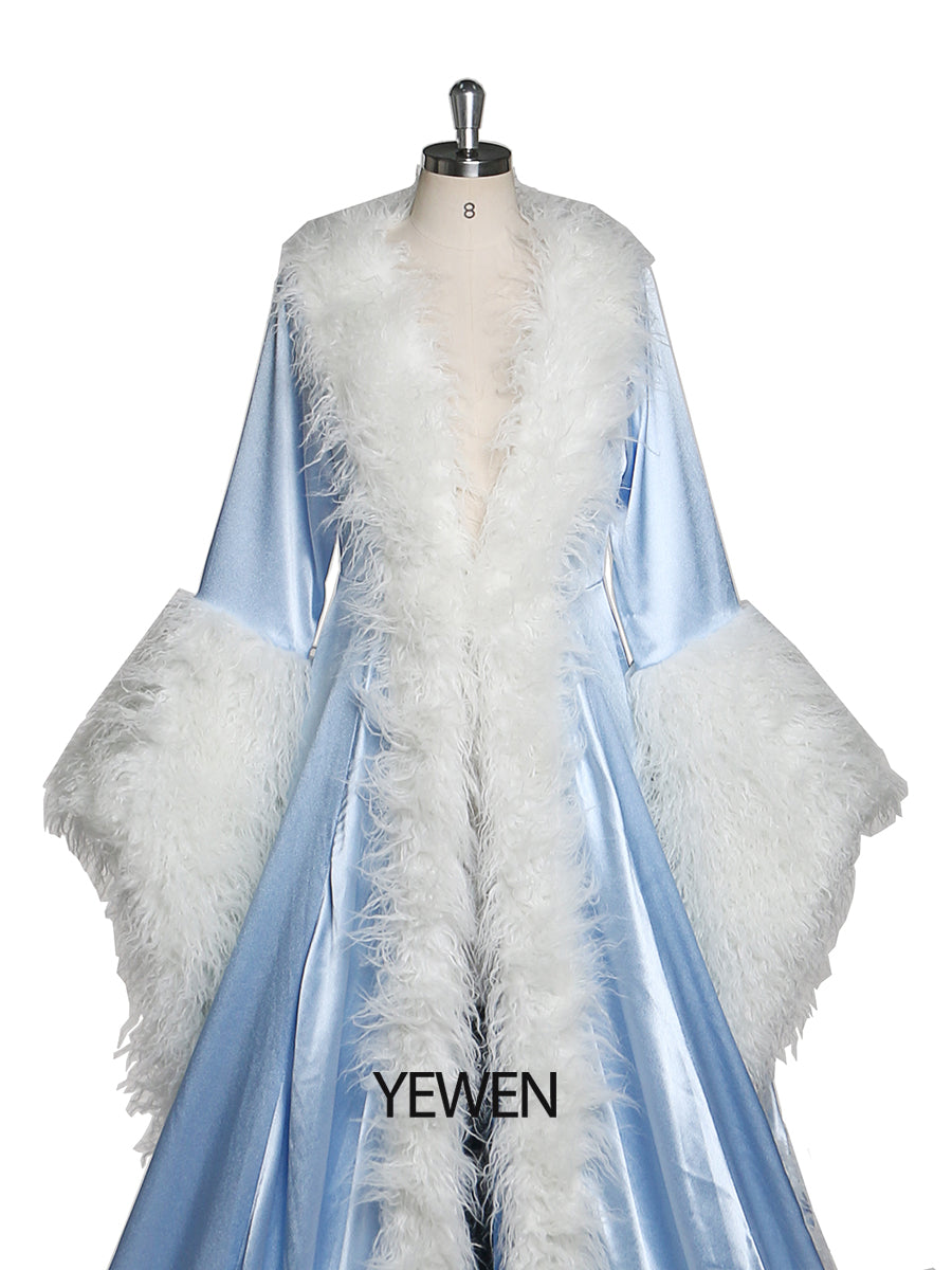 Luxus Pelzkragen Weihnachten Klassische Mode Langes Abendkleid Silvester Sogar Roben Hochzeit Cape Ausgefallene Fotografie Robe YW243135 