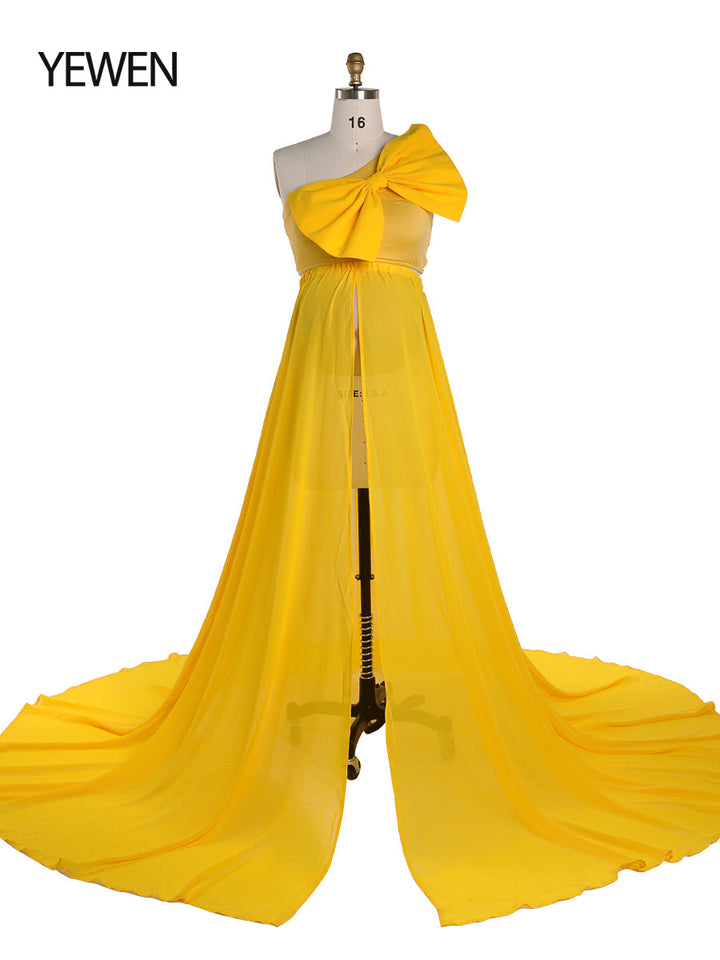 Rosa Schleife Mutterschafts-Shooting-Outfits 2-teiliges Set Kleid Babyparty Umstandskleid YW21032 