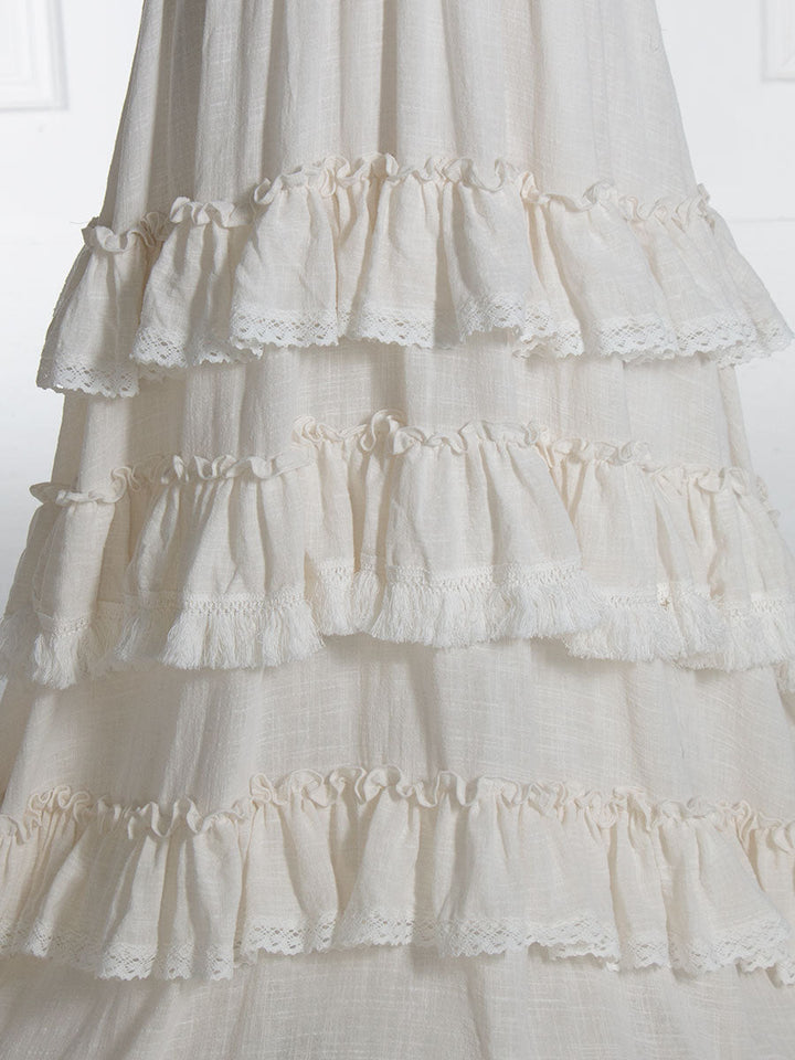 Boho Chic Cotton Layered Ruffles Maxi Dress 