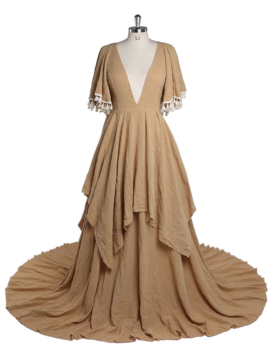 Elegantes Umstandskleid aus Baumwolle für Fotoshootings, V-Ausschnitt, Maxikleid für Fotografie, YEWEN, Übergröße, YW220415