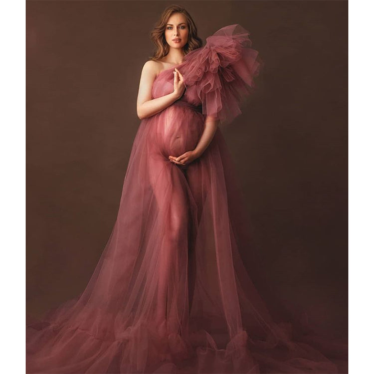 Umstandskleid mit einer Schulter und Ärmeln, dehnbare Taille, für Fotoshootings, Babyparty-Kleider 