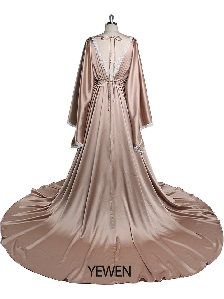 Rose-Satin Bohemian Mutterschaft Foto-Shooting Kleid Einstellbare Taille Fotografie Kleid Maxi Frau Kleid YEWEN YW220317 