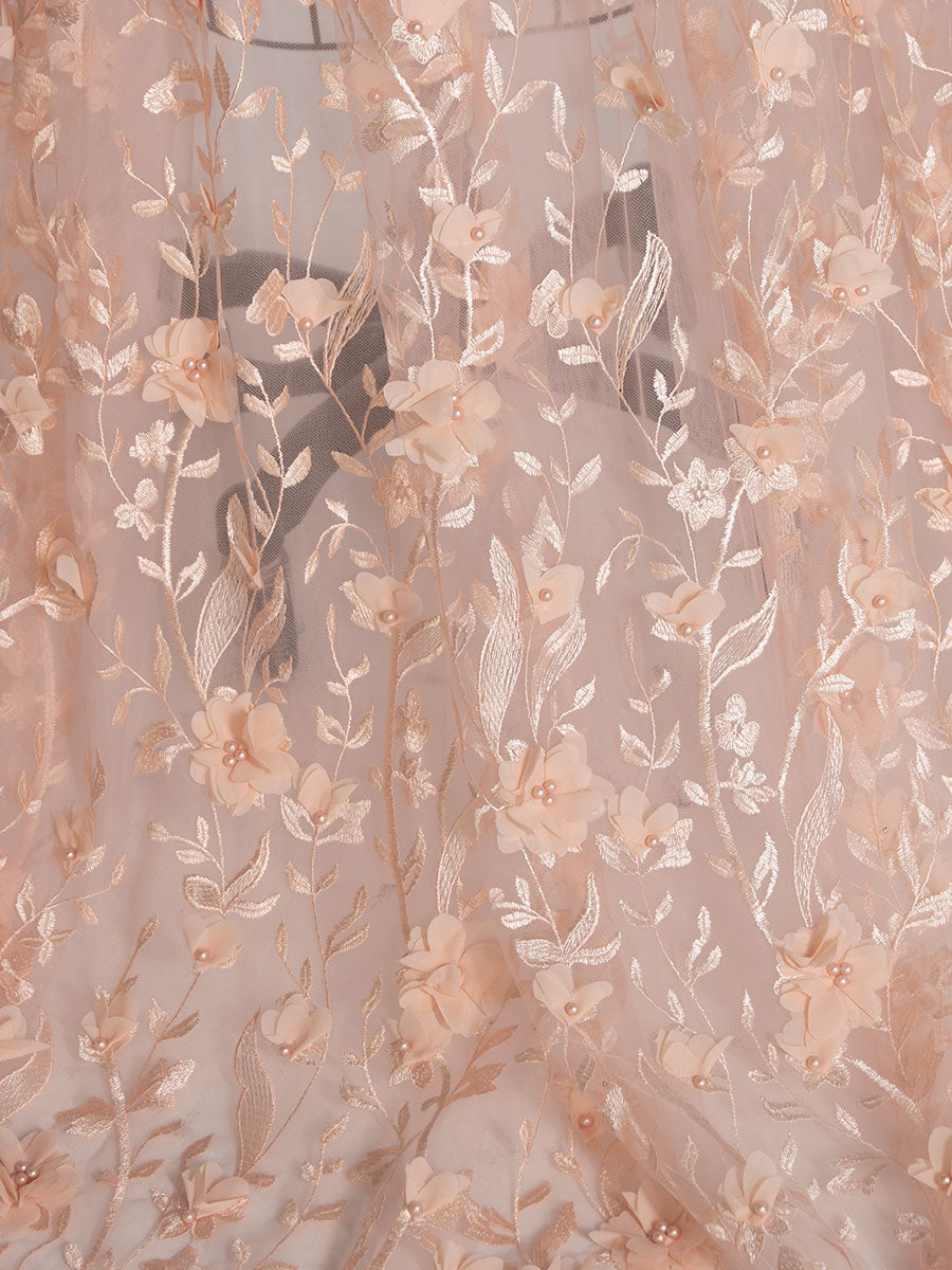 Errötendes Kleid mit 3D-Blumenspitze, Boho-Maxikleid aus transparentem Netzstoff, Fotoshooting-Outfit YW240107 